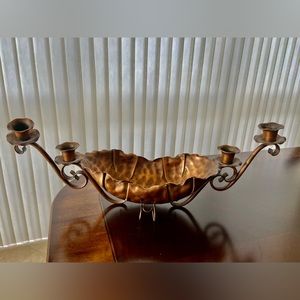 Vintage Gregorian Hammered 4 Taper Copper Candle Holder with Center Bowl